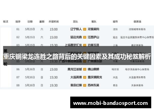 重庆铜梁龙连胜之路背后的关键因素及其成功秘笈解析 重庆铜梁龙连胜之路背后的关键因素及其成功秘笈解析