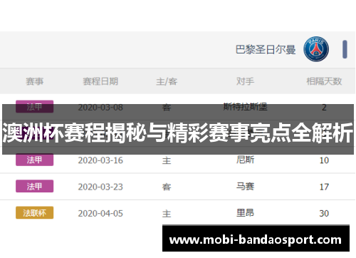 澳洲杯赛程揭秘与精彩赛事亮点全解析